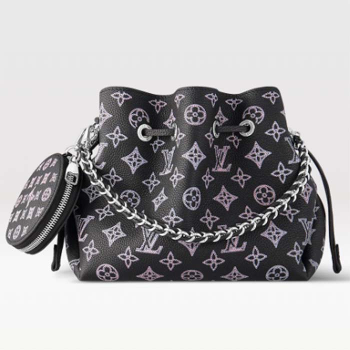Louis Vuitton LV Women Bella Bucket Bag Black Perforated Mahina Calf Leather