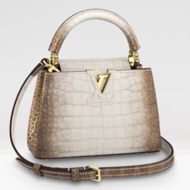 Louis Vuitton LV Women Capucines Mini Handbag Beige Brown Brilliant Alligator Leather