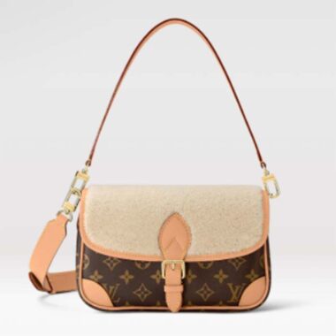 Louis Vuitton LV Women Diane Handbag Beige Brown Monogram Coated Canvas Shearling