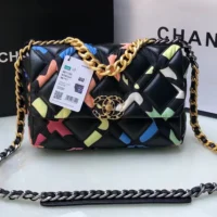 Chanel Women CC 19 Flap Bag Goatskin Gold Silver-Tone Metal Multicolor Black