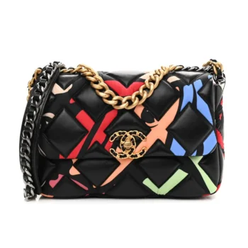 Chanel Women CC 19 Flap Bag Goatskin Gold Silver-Tone Metal Multicolor Black