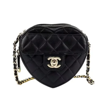 Chanel Women CC Heart Shape Bag Black Calfskin Leather Gold-Tone Metal