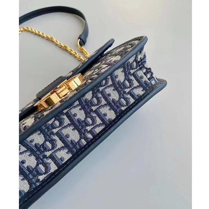 Dior 30 Montaigne East-West Bag With Chain Blue Dior Oblique