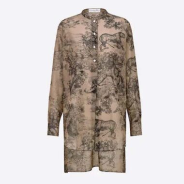 Dior Women CD Long Blouse Hazelnut Cotton Voile Toile de Jouy Motif