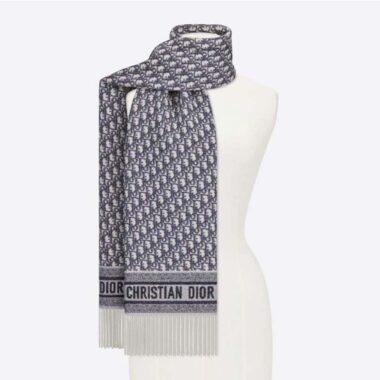 Dior Women Oblique Scarf Navy Blue Cashmere