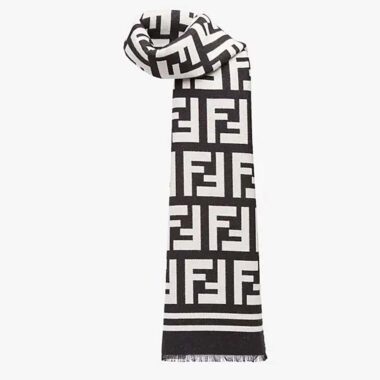 Fendi Women Beige Wool and Silk Scarf