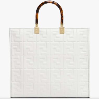 Fendi Women FF Sunshine Medium White Leather Shopper