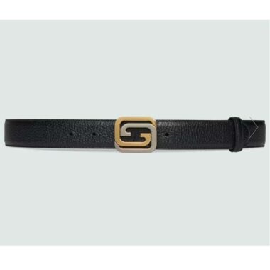 Gucci GG Unisex Belt Squared Interlocking G Buckle Black Leather 30 MM Width