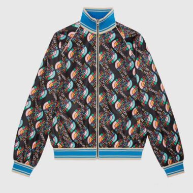 Gucci Men GG The North Face x Gucci Zip Jacket Logo Print Black Technical Jersey