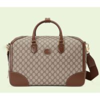 Gucci Unisex Duffle Bag Interlocking G Beige Ebony GG Supreme Canvas Leather