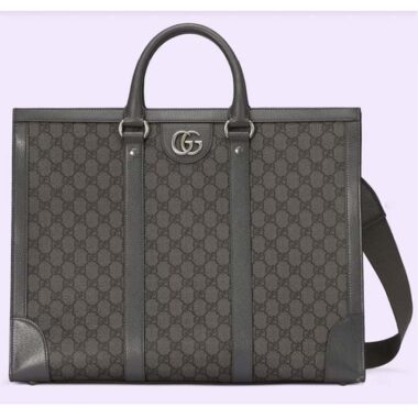 Gucci Unisex GG Ophidia Large Tote Bag Grey Black GG Supreme Canvas