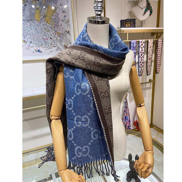 Gucci Navy & Brown Double G Scarf for Women