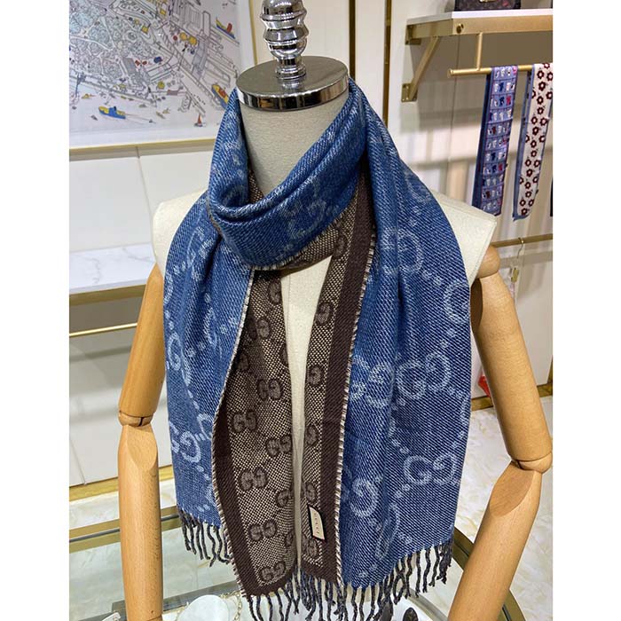 Gg Jacquard Wool Knit Scarf W/tassels