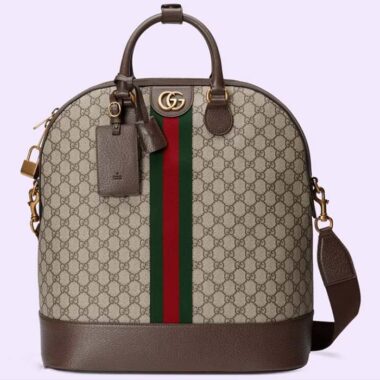 Gucci Unisex Savoy Small Bowling Tote Beige Ebony GG Supreme Canvas Double G