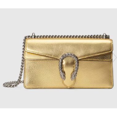 Gucci Women Dionysus Small Shoulder Bag Gold Lamé Leather Tiger Head