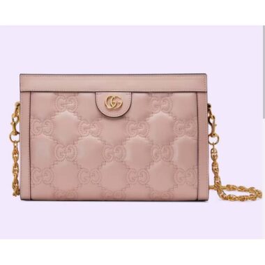 Gucci Women GG Matelassé Leather Small Bag Pink GG Double G