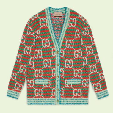 Gucci Women Maxi GG Cotton Cardigan Red Green Long Sleeves V-Neck