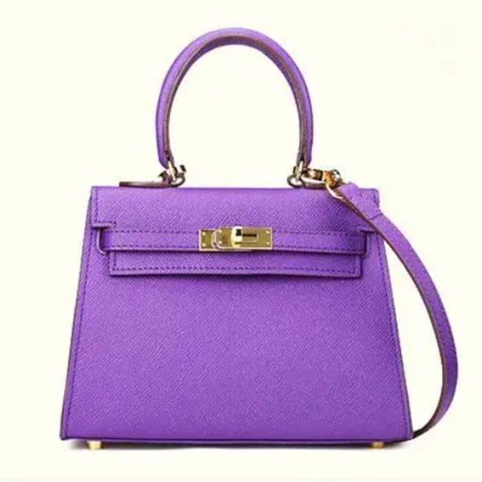 Kelly mini leather handbag Hermès Purple in Leather - 19378454