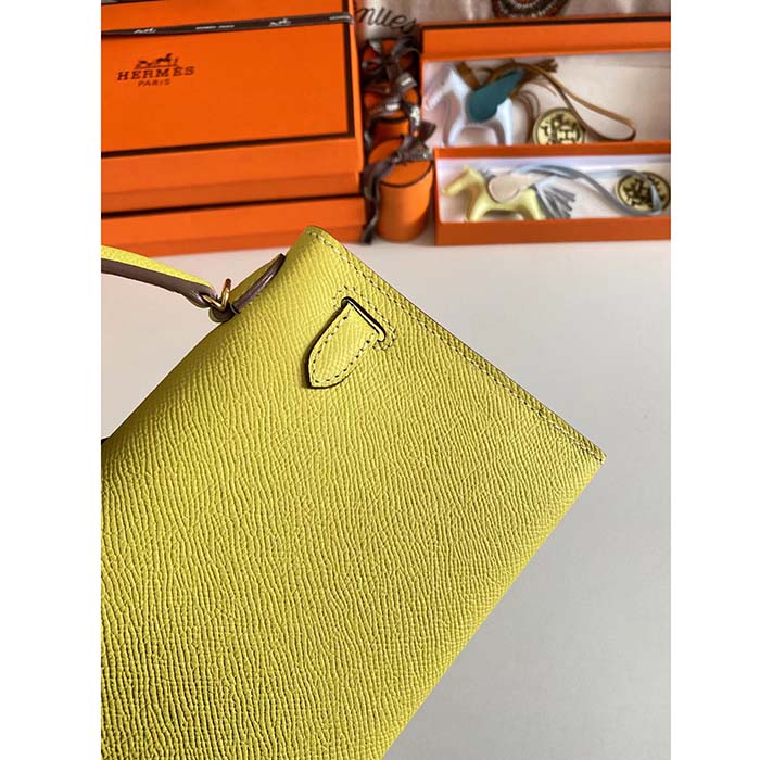 Kelly mini leather handbag Hermès Yellow in Leather - 35992256