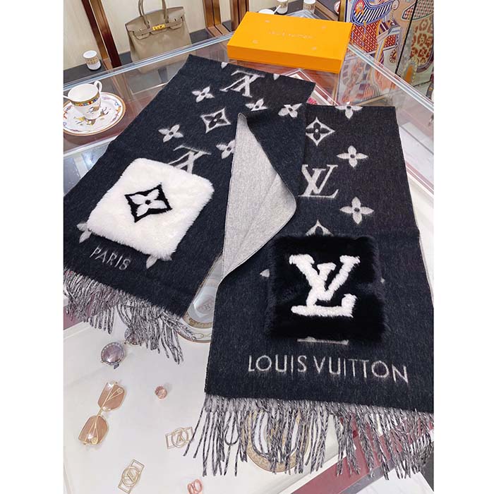 Louis Vuitton Limited Edition Black Mink LV Monogram Scarf. , Lot  #56166