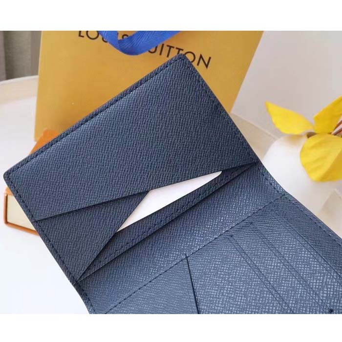 Louis Vuitton Taiga Leather Pocket Organizer Wallet Blue Black M63329 LV  W/Box