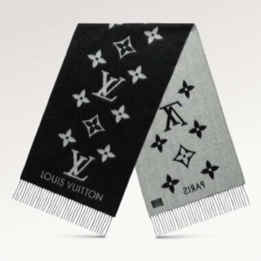 Louis Vuitton LV Unisex Reykjavik Scarf Black Soft Cashmere Monogram Pattern