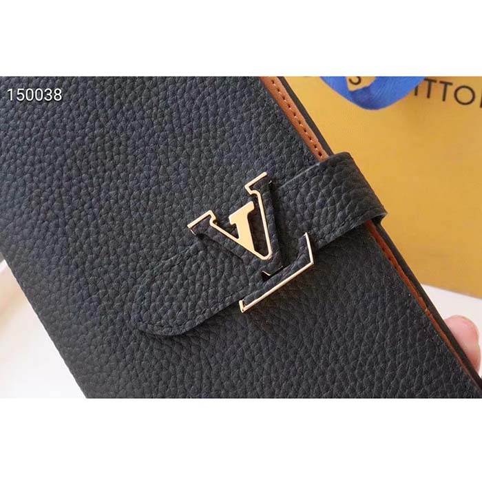 Louis Vuitton Vertical Wallet M81330 Bifold Taurillon Leather Black x Gold  hd 82