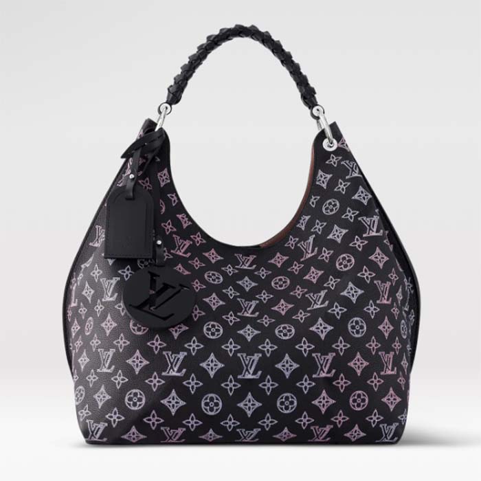 Louis Vuitton Carmel Mahina Perforated Leather Monogram Black Hobo Bag