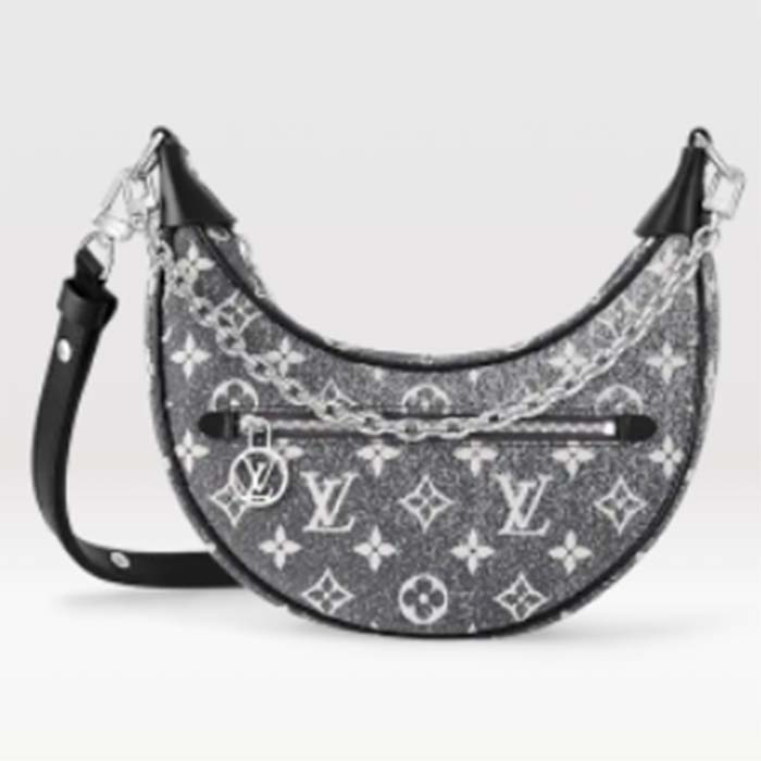Louis Vuitton LV Women Side Trunk Handbag Gray Denim Textile