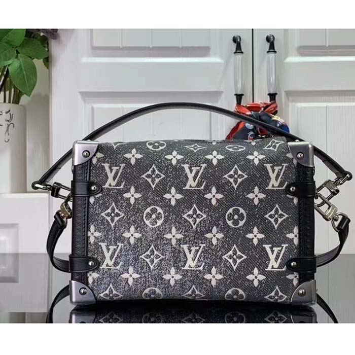 Louis Vuitton LV Women Side Trunk Handbag Gray Denim Textile Jacquard -  LULUX