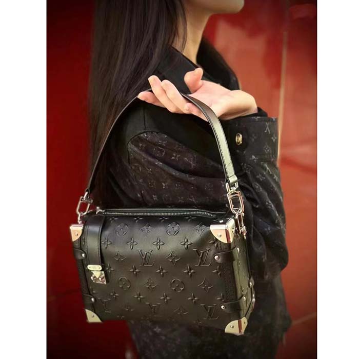 Louis Vuitton LV Women Side Trunk PM Handbag Petite Malle Black Calfskin -  LULUX