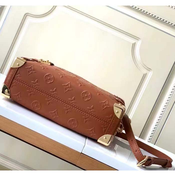 Louis Vuitton LV Women Side Trunk PM Handbag Petite Malle Tan Brown  Calfskin - LULUX