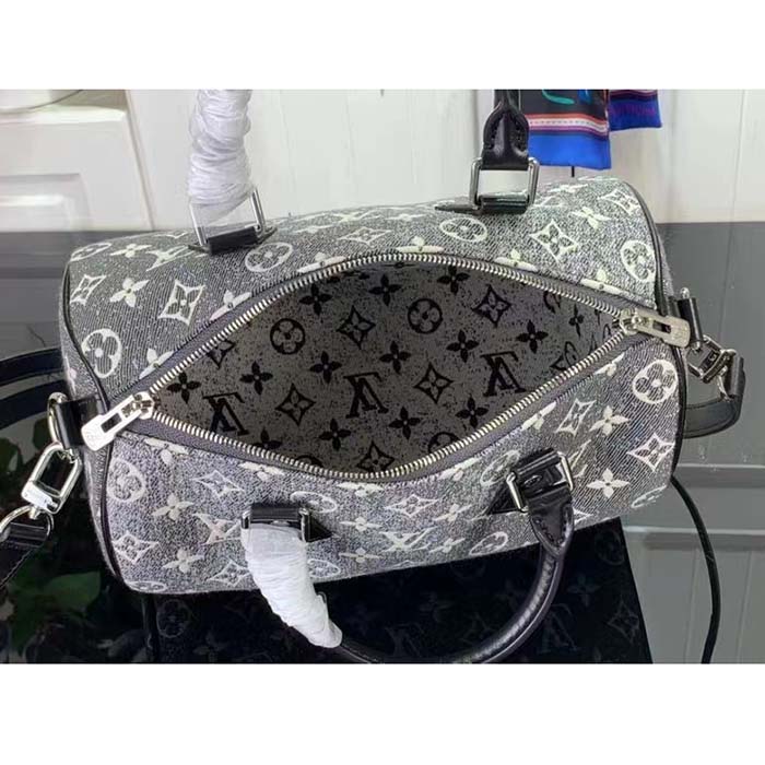 Speedy handbag Louis Vuitton Grey in Denim - Jeans - 35945364