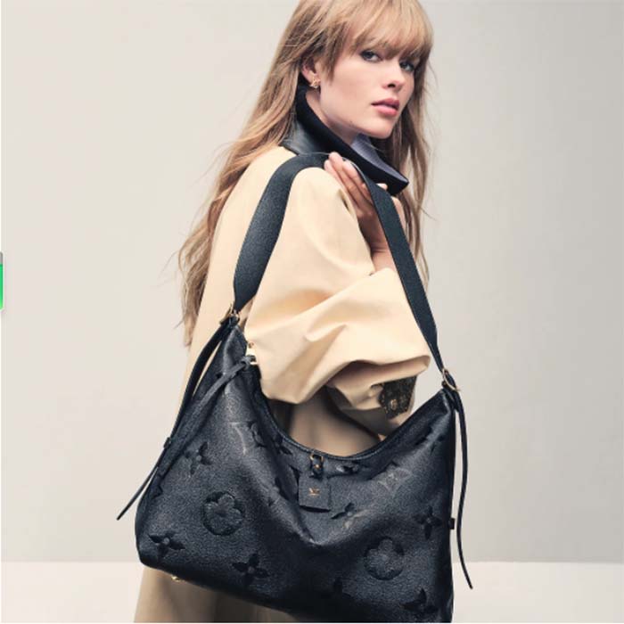 Louis Vuitton Women LV CarryAll MM Handbag Black Embossed Supple Grained  Cowhide Leather - LULUX