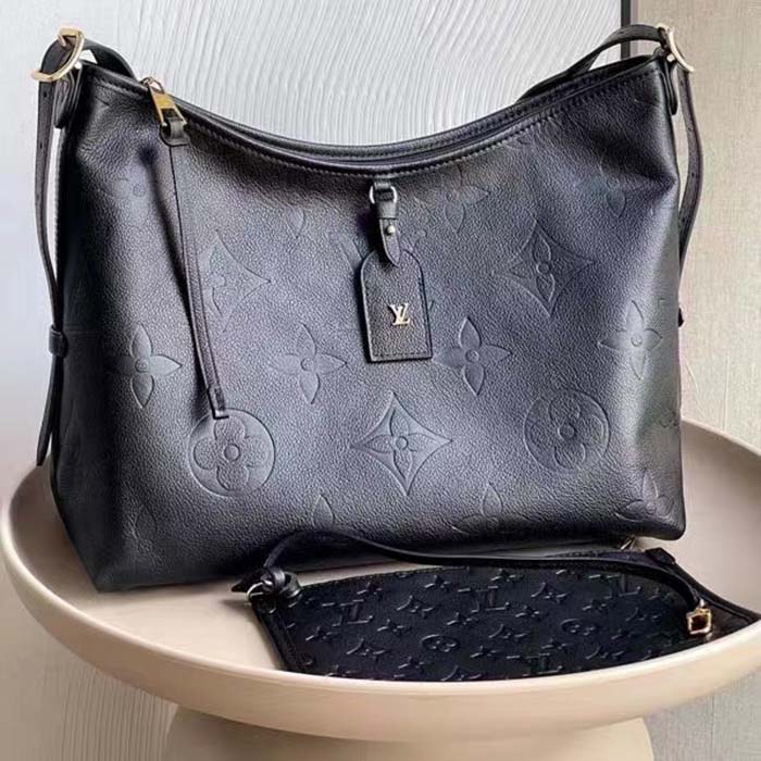 Louis Vuitton Women LV CarryAll MM Handbag Black Embossed Supple