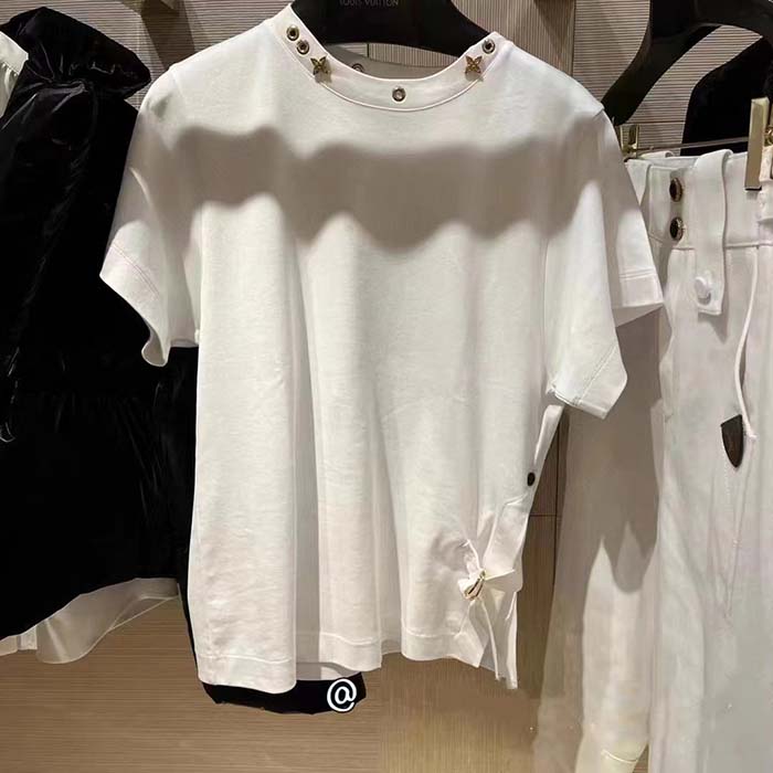 Louis Vuitton White Cotton Chain Jacquard Rib Collar T-Shirt XL لوي فيتون