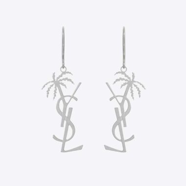 Saint Laurent YSL Women Monogram Palm Earrings in Metal-Silver