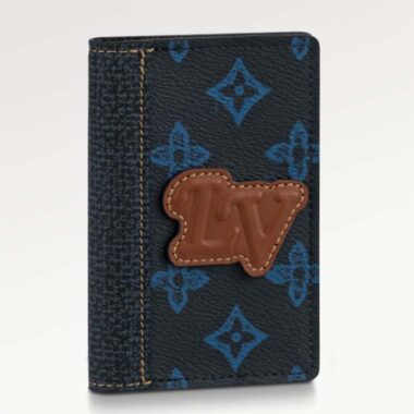 Louis Vuitton LV Unisex Pocket Organizer Blue Monogram Coated Canvas Outside Pocket