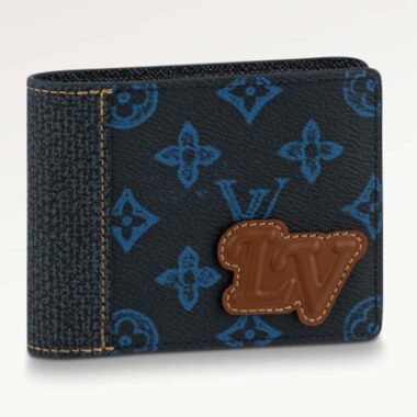 Louis Vuitton LV Unisex Slender Wallet Blue Monogram Coated Canvas Bill Compartment