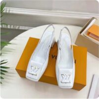 Louis Vuitton LV Women Shake Slingback Pump White Patent Calf Leather Lambskin 9.5 Cm Heel (9)