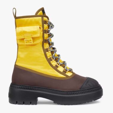 Fendi Women FF Domino Biker Boots Yellow Nylon Polyamide Polyester