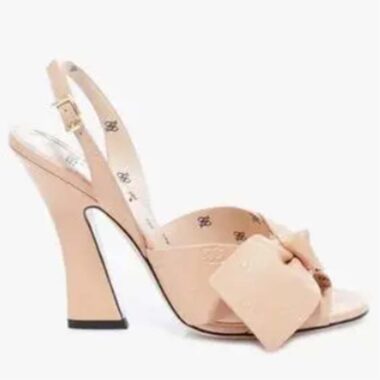 Fendi Women Slingback Sandals Wide Strap Maxi Bow Beige Leather