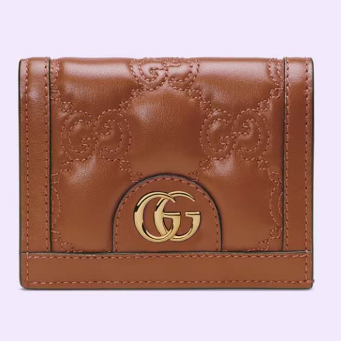 Gucci Unisex GG Marmont Card Case Wallet Light Brown GG Matelassé Leather Double G