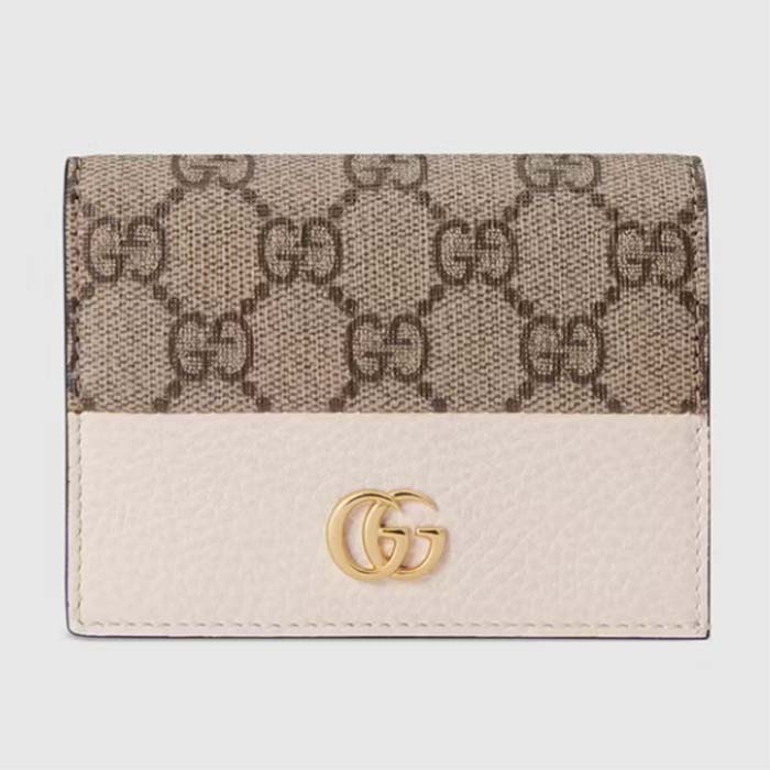 Gucci Unisex GG Marmont Card Case Wallet White Double G Beige Ebony Supreme Canvas