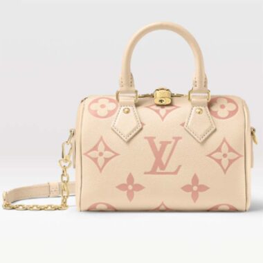 Louis Vuitton Women LV Speedy Bandouliere 20 Handbag Pink Monogram Empreinte Embossed Cowhide