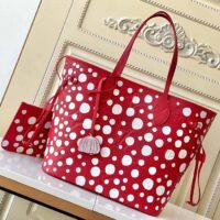 Louis Vuitton Women LVxYK Neverfull MM Tote Red White Embossed Grained Monogram Empreinte Cowhide (14)