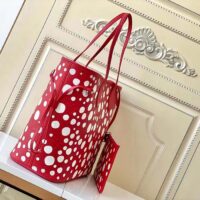 Louis Vuitton Women LVxYK Neverfull MM Tote Red White Embossed Grained Monogram Empreinte Cowhide (14)