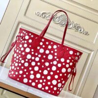 Louis Vuitton Women LVxYK Neverfull MM Tote Red White Embossed Grained Monogram Empreinte Cowhide (14)