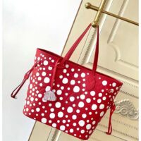 Louis Vuitton Women LVxYK Neverfull MM Tote Red White Embossed Grained Monogram Empreinte Cowhide (14)