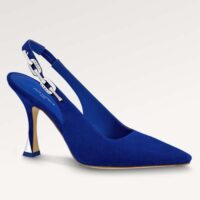 Louis Vuitton Women Sparkle Slingback Pump Blue Suede Baby Goat Leather 9.5 Cm Heel (10)